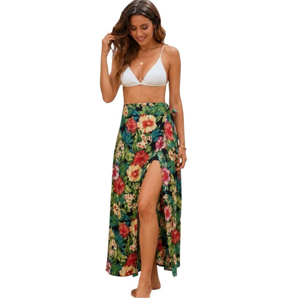 Vintage Evan Picone 90s Tropical Floral Sarong Wrap Hawaiian Resortcore Skirt 8